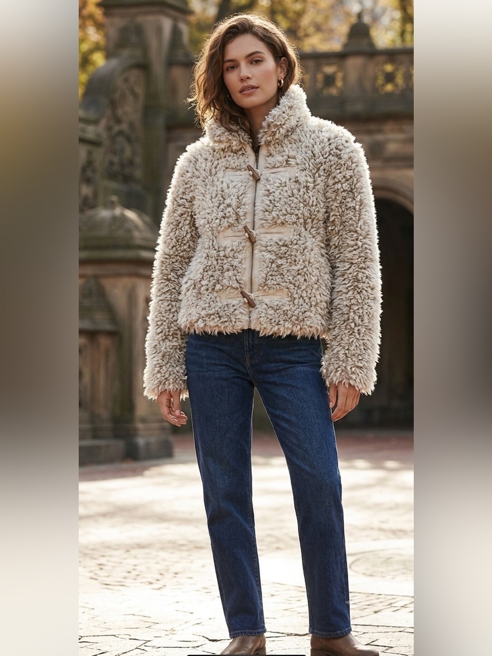 Anthropologie Brenna Faux Fur Cream Teddy Jacket Size Medium